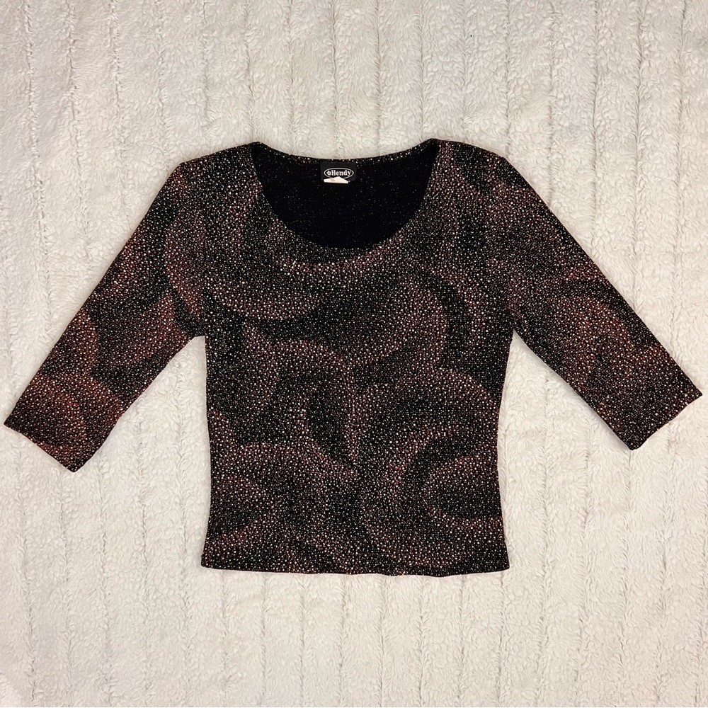 vintage 90s quarter sleeve sparkly textured top ✨
